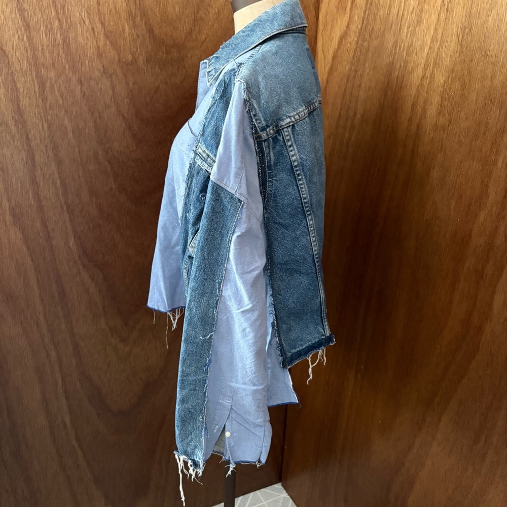 SOLD Levis sz L Remake DIY Denim Blue Button Down Shirt Long Sleeve Reconstructe - Picture 2 of 16